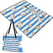 Yoogain Picnic Mat Sandproof Lawn Beach Picnic for Outdoorsy Women Concert Blanket Blue White Striped Sea Shell 60x80in