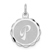 Sterling Silver Silver/Rhodium-Plated Brocaded Letter P Initial Pendant