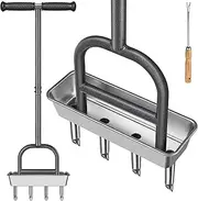 Dolibest Lawn Coring Aerator, 4 Stainless Steel Corer Plugs, Manual Grass Aerating Tool with Storage Tray & Cleaning Tool, Improves Lawn Health