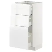 METOD base cabinet with 3 drawers, white Maximera/Voxtorp high-gloss/white, 40x37x80 cm