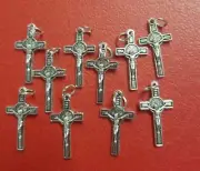 LOT OF 40 St Benedict Cross Stainless Steel Catholic Jesus Crucifix Pendant