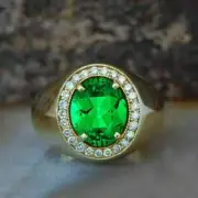 3.00Ct Oval Cut Simulated Peridot Anniversary Men's Ring 14K Yellow Gold Plated