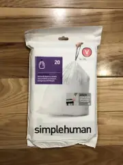 Code V 20 Ct SIMPLEHUMAN Custom Fit WHITE Trash Bags Can Liners Refill Size Pack