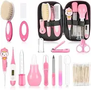 Baby Grooming Kit，Infant Safety Care Setwith Hair Brush Comb Nail Clipper Nasal Aspirator, Baby Essentials Kit for Newborn Girls Boys (15 PC-Pink Kit)