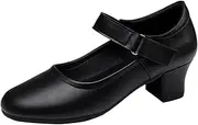 [ZHENSI] Women's Latin Dance Shoes Closed Toe Character Shoes Low Heel Slip-On Modern Salsa Stage Pumps
