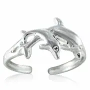Twin Leaping Dolphins Toe Ring Genuine Solid Sterling Silver 925 Size Adjustable