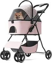 Detachable pet pram Trolley,Portable Cabin Bag with Buckle Closure Canopy,Foldable Frame,pet Stroller for Dog and cat,4 Wheels Push cart with Swivel Front Wheel,Rear Wheel with Brakes