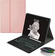Keyboard Case for iPad Pro 12.9 inch 2017/2015 (Old Model, 1st & 2nd Gen), Built in Pencil Holder, Magnetic Detachable Wireless Backlit Keyboard with Bluetooth Mouse,Pink