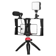 Vlogging Live Broadcast Kit With Led Fill Light Microphone Tripod Mount & Cold Shoe Head