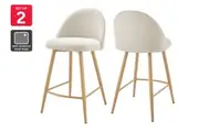 Set of 2 Shangri-La Charley Curved Back Bar Stools (Off White/Wood)
