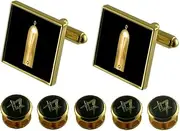 [Select Gifts] Junior Warden Gold Cufflinks Masonic 5 Shirt Dress Studs Box Set