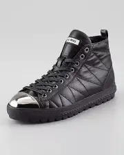 new MIU MIU BLACK QUILTED LEATHER SNEAKERS SHOES FLATS WITH TOE CAP 39.5 last