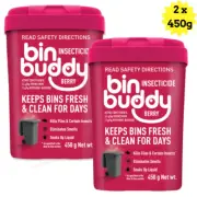 2x Bin Buddy Bins Freshner Powder 450g Fresh Berry Scent Eliminate Smell Dustbin