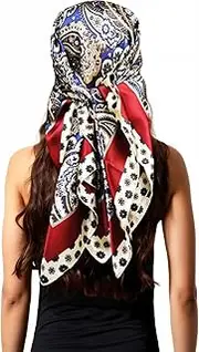 vabovin Silk Like Head Scarf for Women Satin Printed Bandana for Hair Wrapping Fashion Accessory 35 Inch Square Hair Scarf