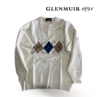 【Glenmuir】米黃圓領菱格毛衣(針織衫 毛衣 長袖毛衣 線衫)