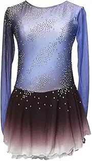 [Zagitova] Figure Skating Dress for Girls Long Sleeve Gradient Women Competition Dance Outfit with Shiny Rhinestone
