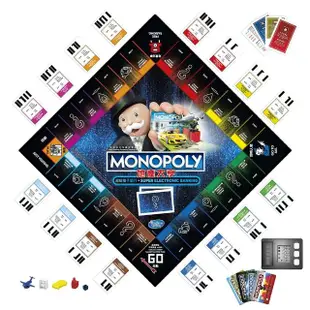 【MONOPOLY 地產大亨】熱門桌遊組合(地產大亨超級電子銀行版中文版+超級瑪利歐版層層疊)