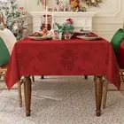 Christmas Holiday Jacquard Rectangle Red Poinsettia Fabric Tablecloth 60"x80"NWT
