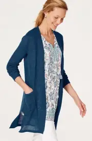 J.Jill ~ M ~ NEW Excellent Long & Light 2-Pocket Cardigan ~ Seaside ~ NWT(1J1)