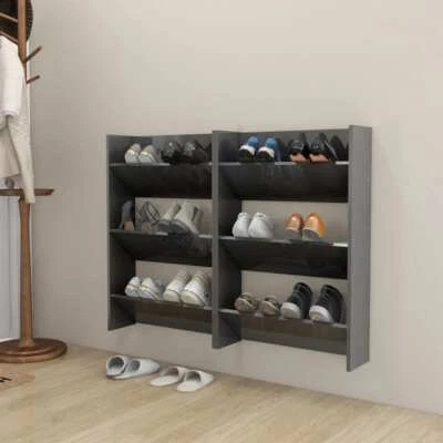 NNEVL Wall Shoe Cabinets 2 pcs High Gloss Grey 60x18x90 cm Chipboard