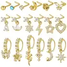 Bonuci 18 Pcs Dangle Nose Ring L Shaped Dangling Nose Stud Nose Ring Hoop Ind...