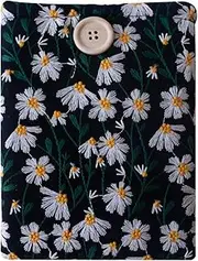Embroidered Fabric Sleeve for Kindle Paperwhite, Kindle Basic, Kobo Clara 2E, Boox Palma, Nook Glowlight – Protective Cloth Cover for Tablets & E-Readers Handcrafted - White & Black Daisy