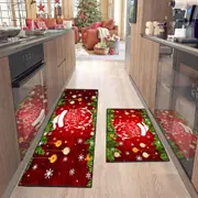 2Pcs Kitchen Floor Mat Washable Rectangular Floor Rugs for Christmas Home Decor-Style 4
