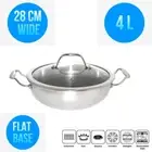 Triply Tri ply Stainless Steel Kadai Pot Frying Wok 28CM 4 L