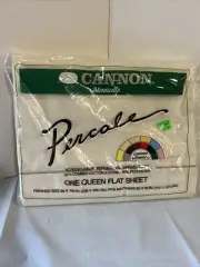 Sealed Cannon Monticello Percale Queen Flat Sheet No Iron White/ Cream