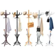 Giantex Coat Rack 12 Hooks Wooden Stand Clothes Hat Bag Hanger w/Umbrella Holder