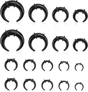 [Mikovivi] 18 Pcs Acrylic Septum Rings, Black C Shape Pincher Tapers Septum Ring Nose Gauge Stretching Kit for Nose Ear Gauges Size 14G 12G 10G 8G 6G 4G 2G 0G 00G, Medium, Acrylic, no gemstone