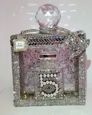 Perfume Bottle Globe Sparkly Silver Crystal Top Home Decoration