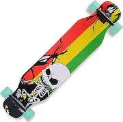Sports Complete Longboard, ABEC-9 Chrome Steel Bearing 42 Inches 9-Layer Maple Skull Pattern Skateboard Suitable for Young Adults