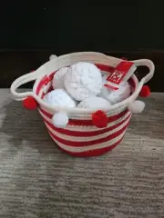 Hand Made Crochet Snowballs With Basket
