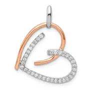 Solid 14k Two-tone White and Rose Gold 1/4ct. Simulated CZ Heart Pendant