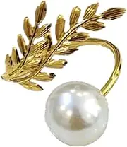Gold Napkin Rings - Napkin Holders with Pearl - Ajustable Metal Pearl Cloth Buckle Table Decorations for Spring Banquet, Wedding, Holiday Dinner Party