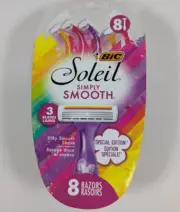 Bic Soleil Simply Smooth 3 Blade 8 Ct Disposable Razors Special Edition Colors