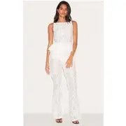 White Sheer Lace Flared Leg Pant, White