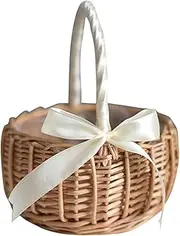 Anlayliay Wicker Woven, with Handle and White Ribbon, Wedding Flower Girl Baskets, for Home Garden Decoration(S)