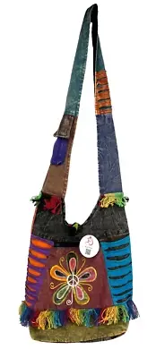 SOUTHBAYSALTS Crossbody Shoulder Bag Peace Patchwork Boho Fringe Handmade Nepal