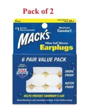 Mack's Pillow Soft Silicone Earplug Noise Reduction Snore Proof 6 Pair Pack of 2