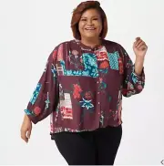 Tolani Collection Button-Front Crinkle Gauze Printed Top Floral XL A382633