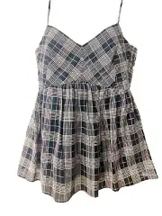 NWT Club Monaco Size S Peplum Cami Tank Top Plaid Navy $119