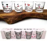 LENITH Korean Soju Shot Glasses Sets, 1.7 oz, Character Clear Glass, Heart Shaped Glass for Whiskey,Tequila and Liquor. (Characters)