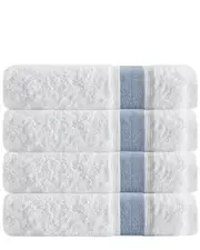 DePera Home Set of 4 Unique Blue Stripe Bath Towels