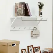 HOUCHICS Bathroom Metal Wall-Mounted Storage Shelves, Wooden Coat Hook White