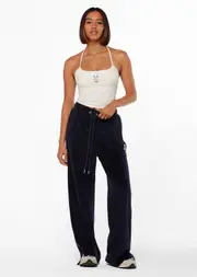 [Lorna Jane] Naughties Nostalgic Velour Bootleg Track Pants in Blue, Size - XL XL French Navy