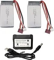 2PCS 7.4V 1700mAh Lithium Battery with 2 in 1 Charger for 9200 9200E 9205E 9202E 9203E 9204E 2.4G 1:10 Full-Scale RC Four-Wheel Drive High-Speed Off-Road Remote Control Car