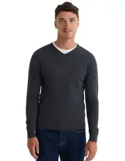 [Oxford] Basic V-Neck Pure Wool Pullover in Charcoal