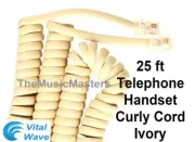 Ivory Almond 25ft Telephone Handset Receiver 4P4C Cable Curly Cord Wire VWLTW